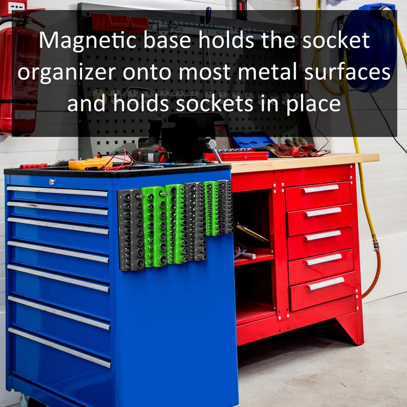 Olsa Tools Magnetic Socket Organizer | 3 Piece Socket Holder Kit | 1/2-Inch, 3/8-Inch, & 1/4-Inch Drive | Metric Black | Holds 75 Sockets | Professional-Grade - Image 5